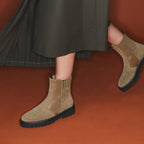 Olive And Greige Ziggy Leather Chelsea Boots
