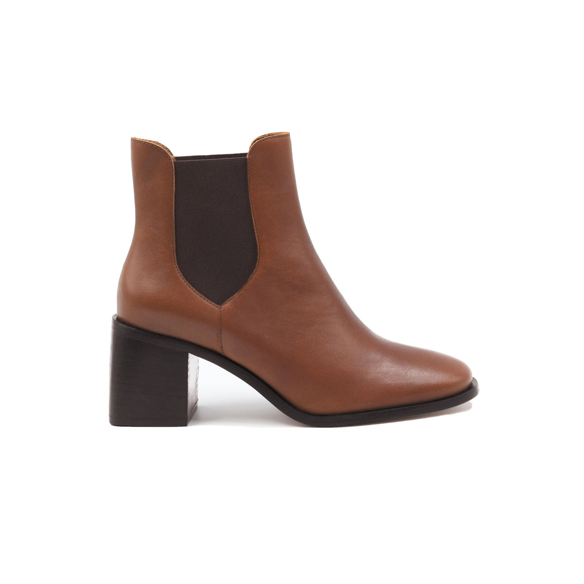 Bottines Chelsea Talon Cuir Camel - Femme