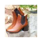 Bottines Chelsea Talon Cuir Camel - Femme