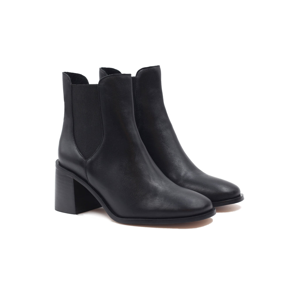 Bottines Chelsea Talon Cuir Noir - Femme