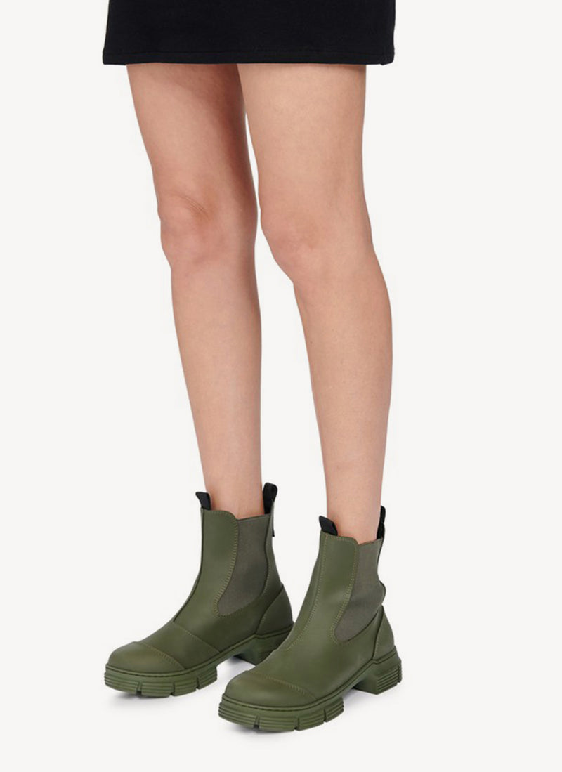 Ganni - Bottines City En Caoutchouc - Kaki - Femme