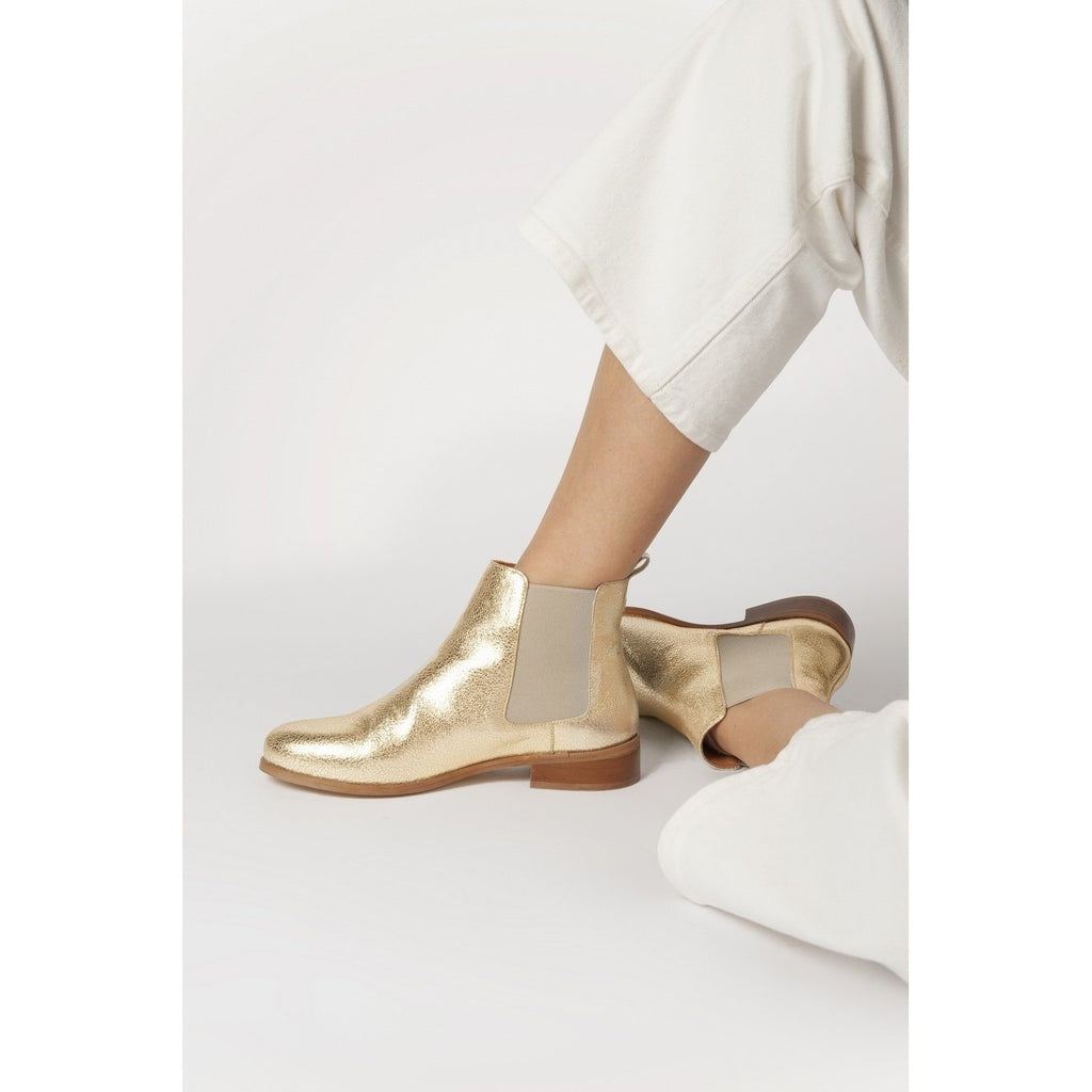 Anaki - Crackled Gold Ankle Boots - Anaki