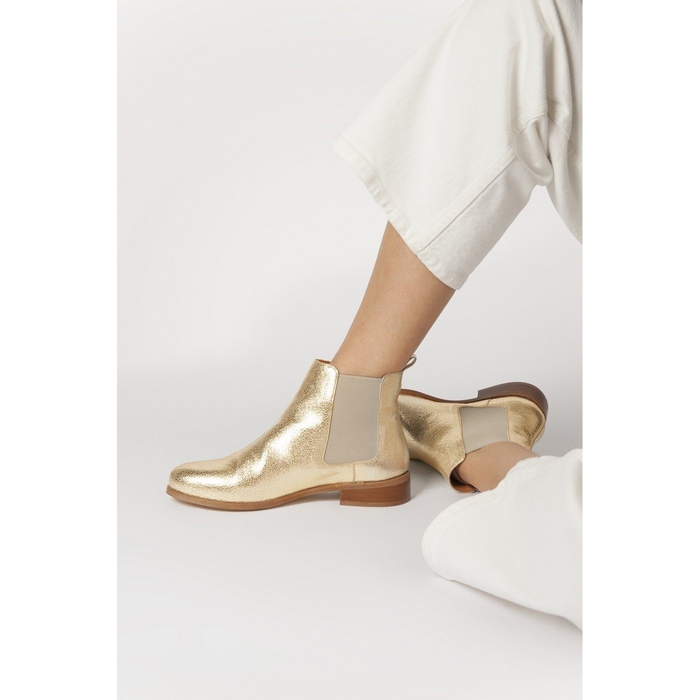 Anaki - Crackled Gold Ankle Boots - Anaki