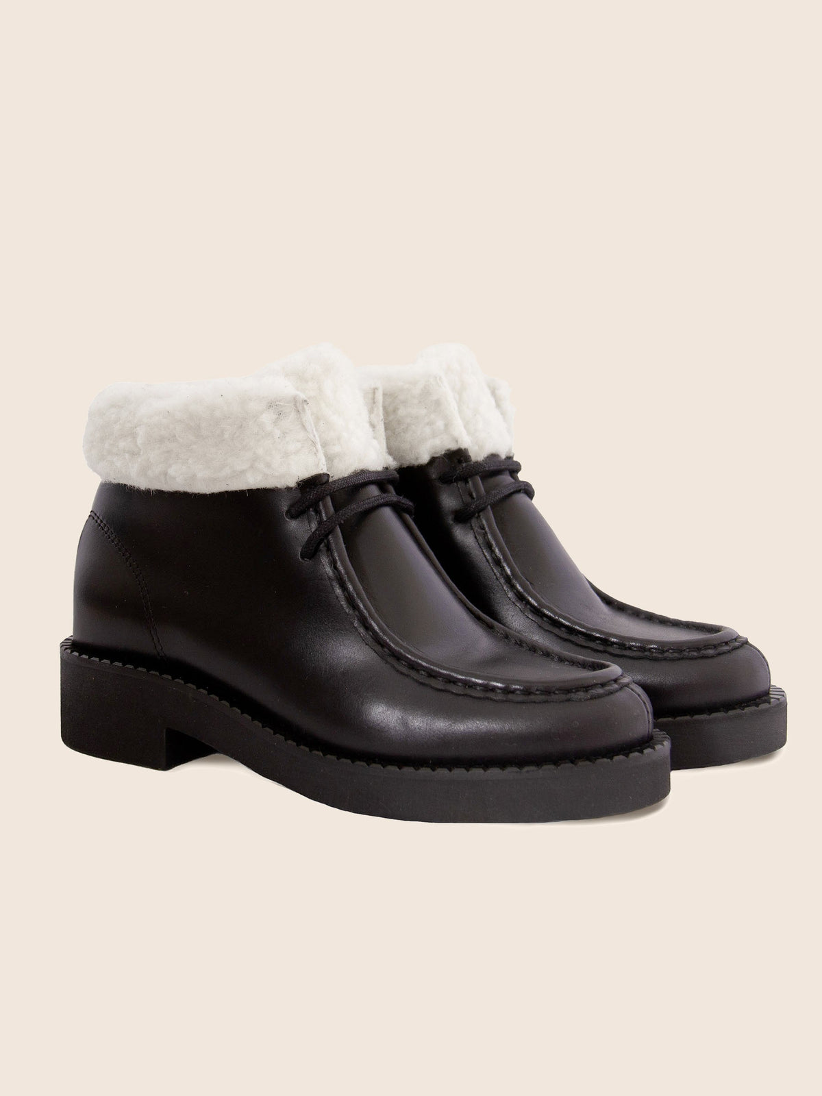 Bottines Fourrées Basses Cuir Noir - Femme