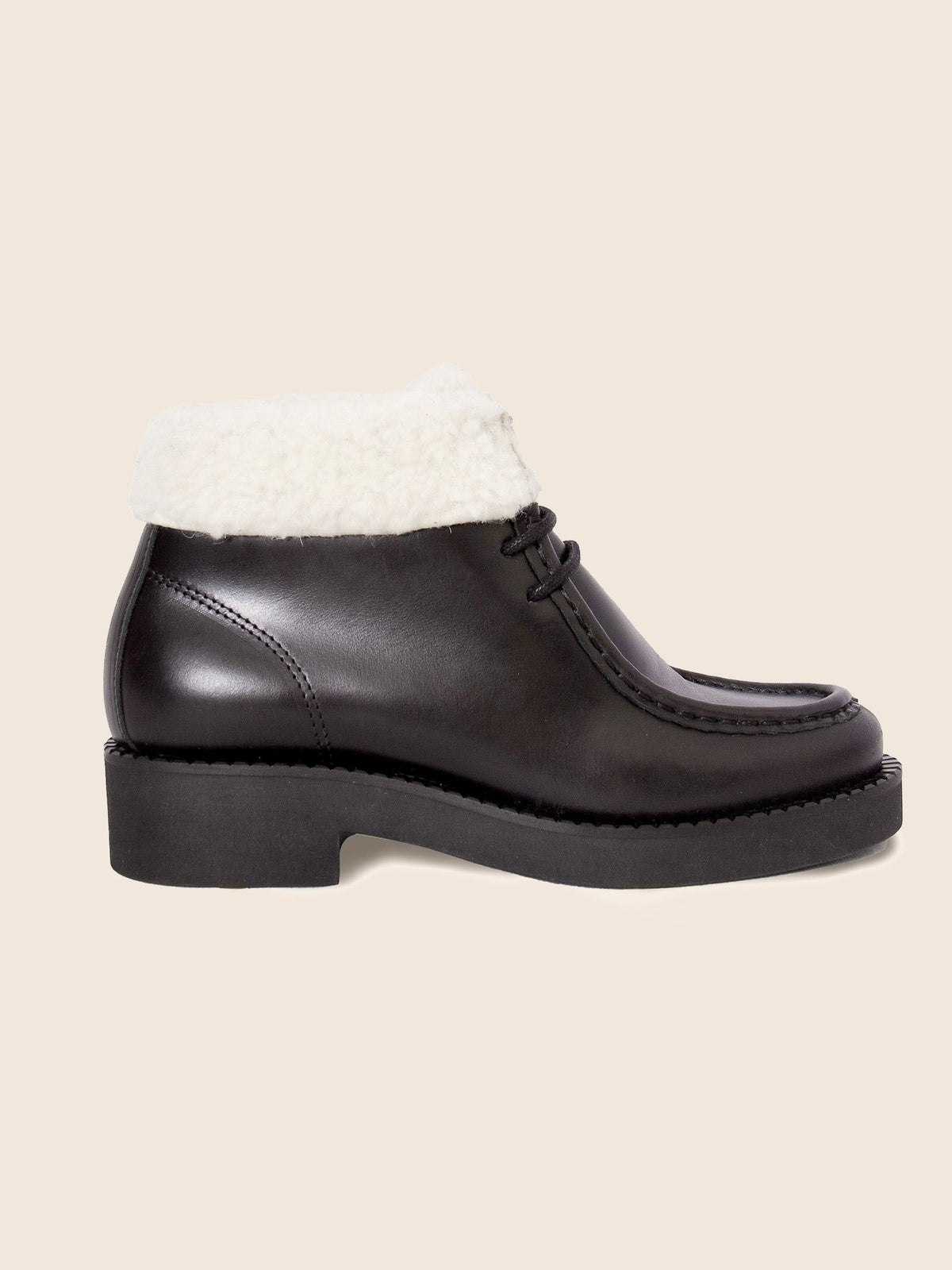 Bottines Fourrées Basses Cuir Noir - Femme
