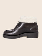 Bottines Fourrées Basses Cuir Noir - Femme