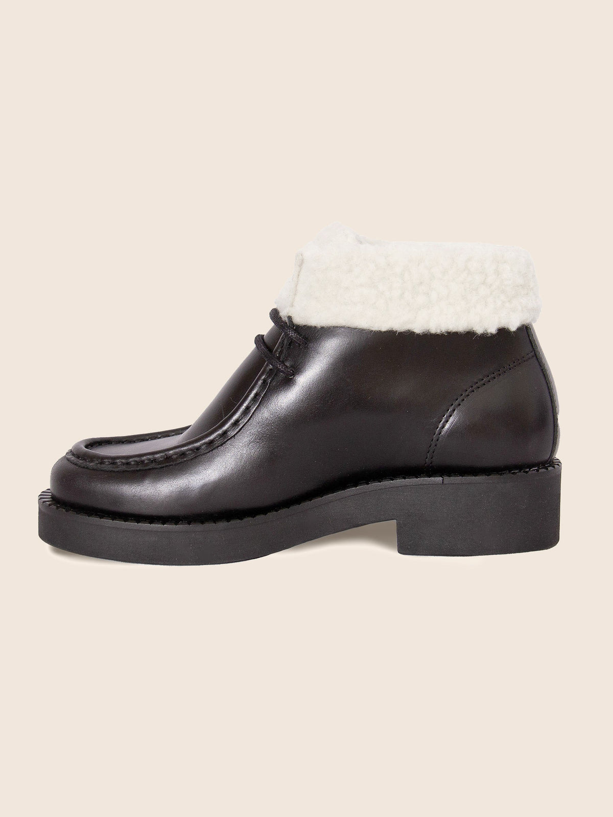 Bottines Fourrées Basses Cuir Noir - Femme