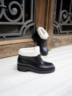 Bottines Fourrées Basses Cuir Noir - Femme