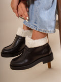 Bottines Fourrées Basses Cuir Noir - Femme