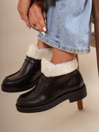 Bottines Fourrées Basses Cuir Noir - Femme