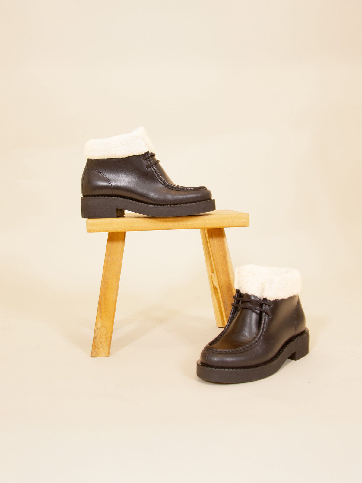 Bottines Fourrées Basses Cuir Noir - Femme