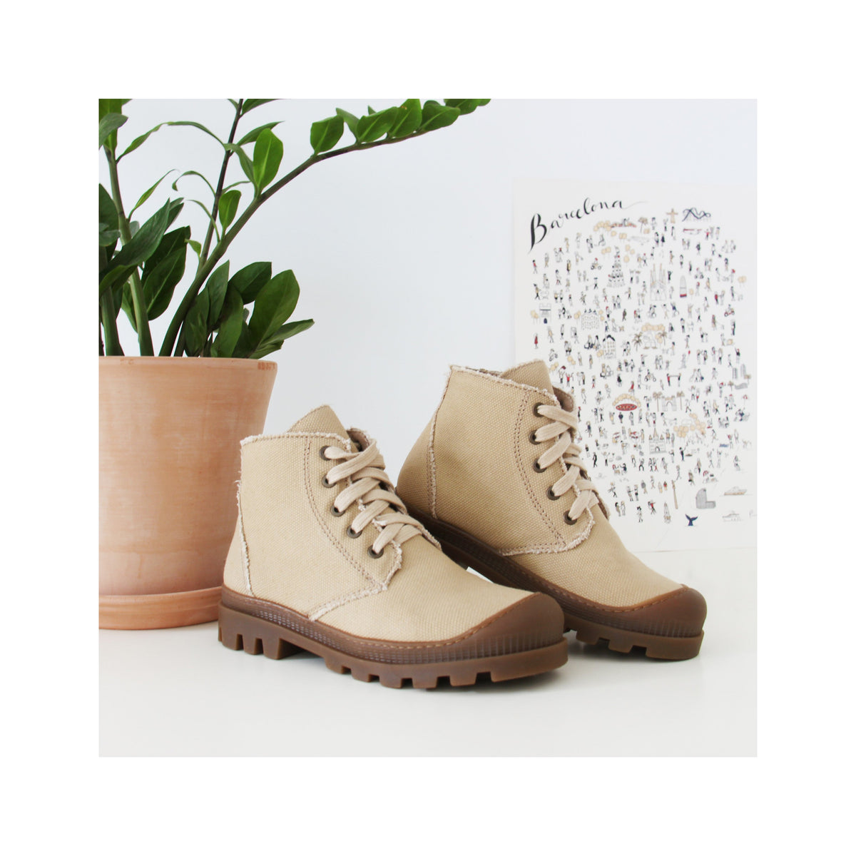 Bottines Crantées Toile Recyclée Camel - Femme