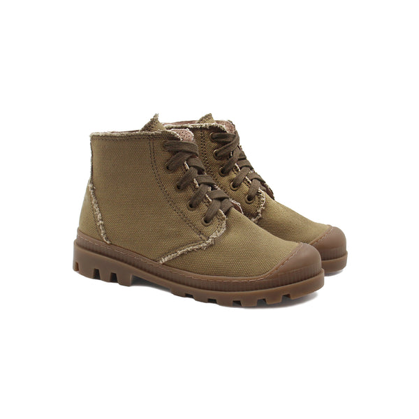 Enkellaarsjes met profielzool gerecycled canvas kaki - Dames