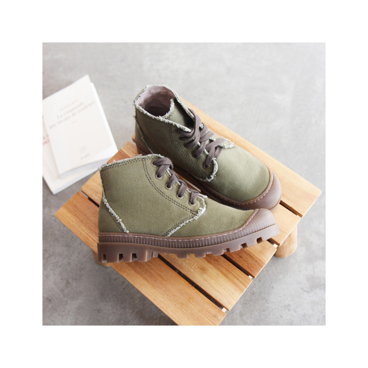 Bottines Crantées Toile Recyclée Kaki - Femme
