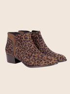 Bottines Moyen Talon Cuir Daim Léopard - Femme
