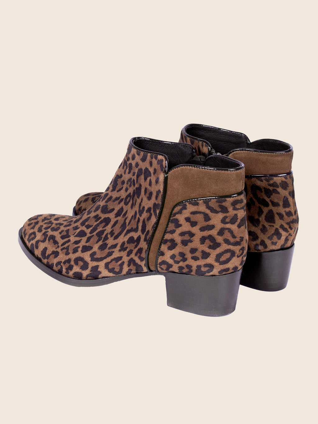 Bottines Moyen Talon Cuir Daim Léopard - Femme
