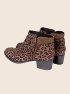 Bottines Moyen Talon Cuir Daim Léopard - Femme
