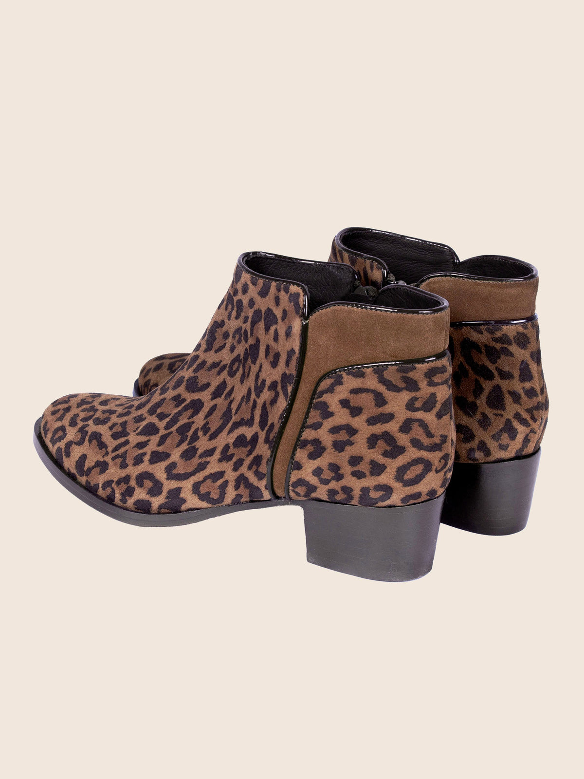 Bottines Moyen Talon Cuir Daim Léopard - Femme