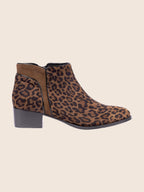Bottines Moyen Talon Cuir Daim Léopard - Femme