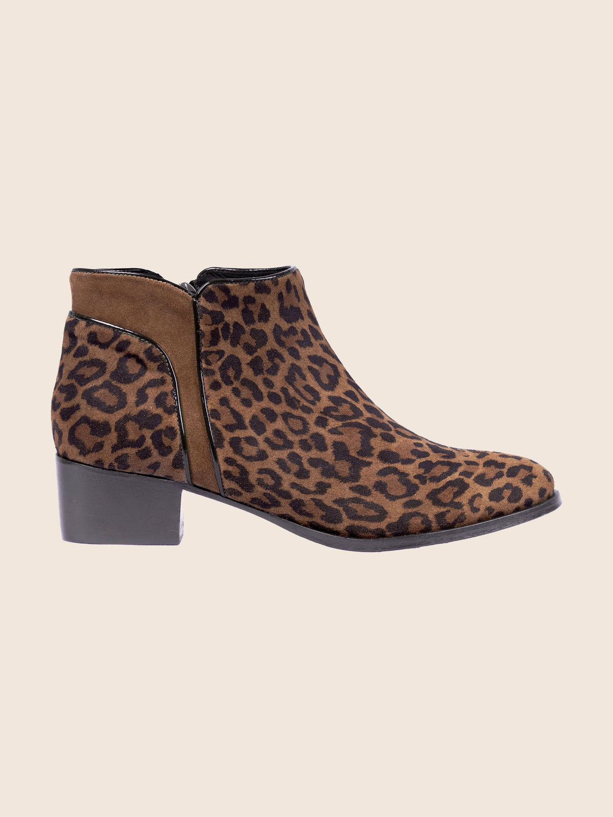 Bottines Moyen Talon Cuir Daim Léopard - Femme