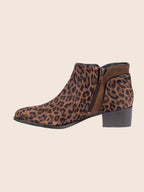 Bottines Moyen Talon Cuir Daim Léopard - Femme