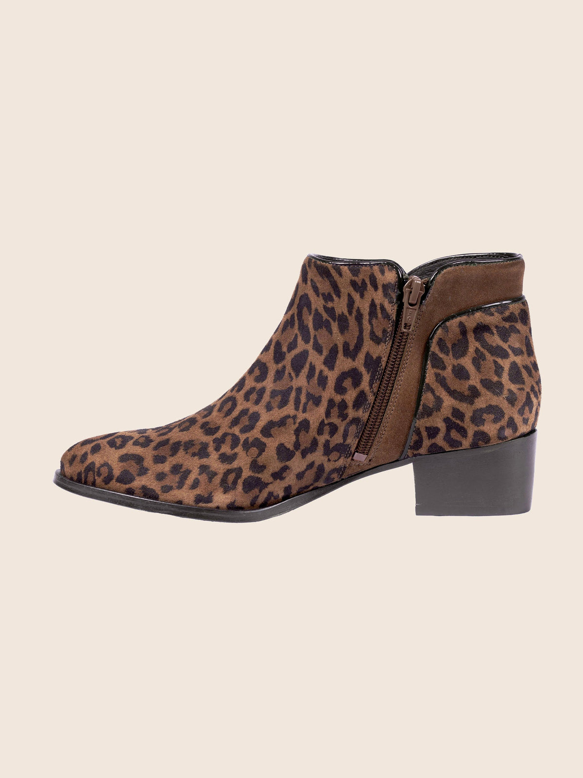 Bottines Moyen Talon Cuir Daim Léopard - Femme