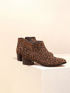 Bottines Moyen Talon Cuir Daim Léopard - Femme