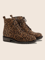 Bottines Plates À Lacet Cuir Léopard - Femme