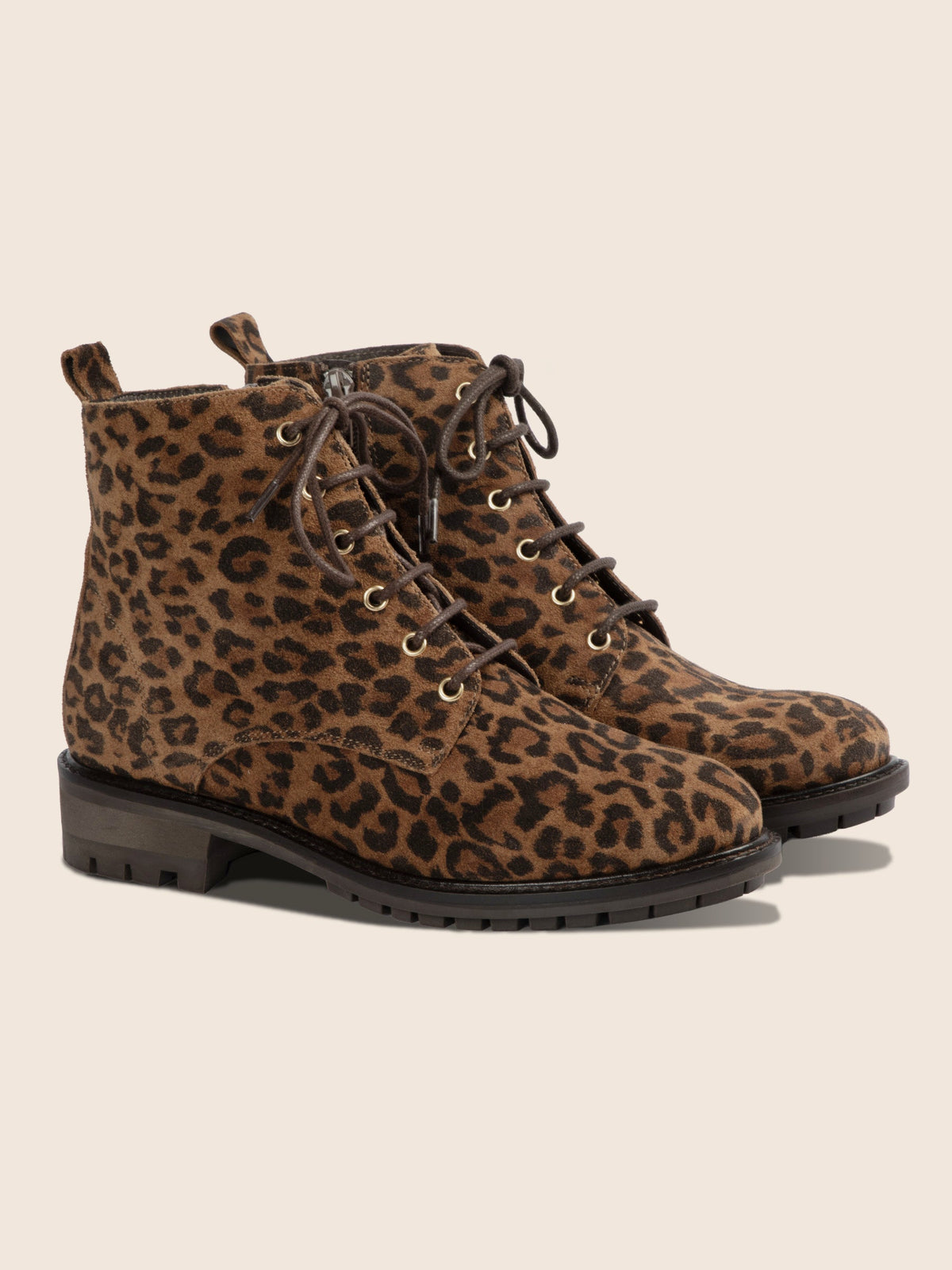 Bottines Plates À Lacet Cuir Léopard - Femme