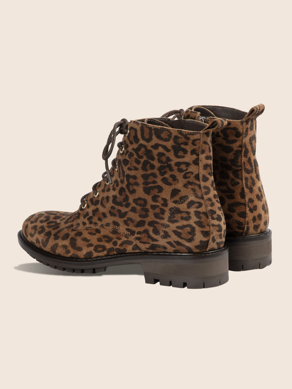 Bottines Plates À Lacet Cuir Léopard - Femme