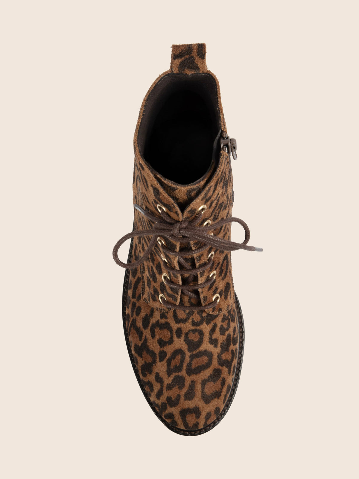 Bottines Plates À Lacet Cuir Léopard - Femme