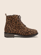 Bottines Plates À Lacet Cuir Léopard - Femme