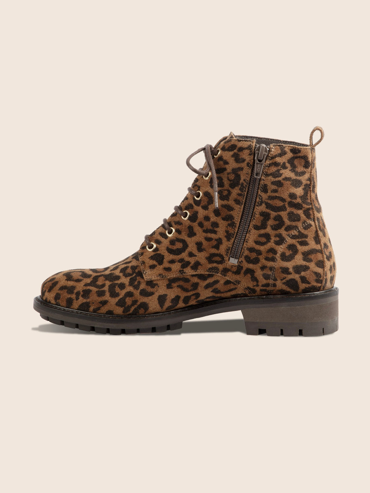 Bottines Plates À Lacet Cuir Léopard - Femme