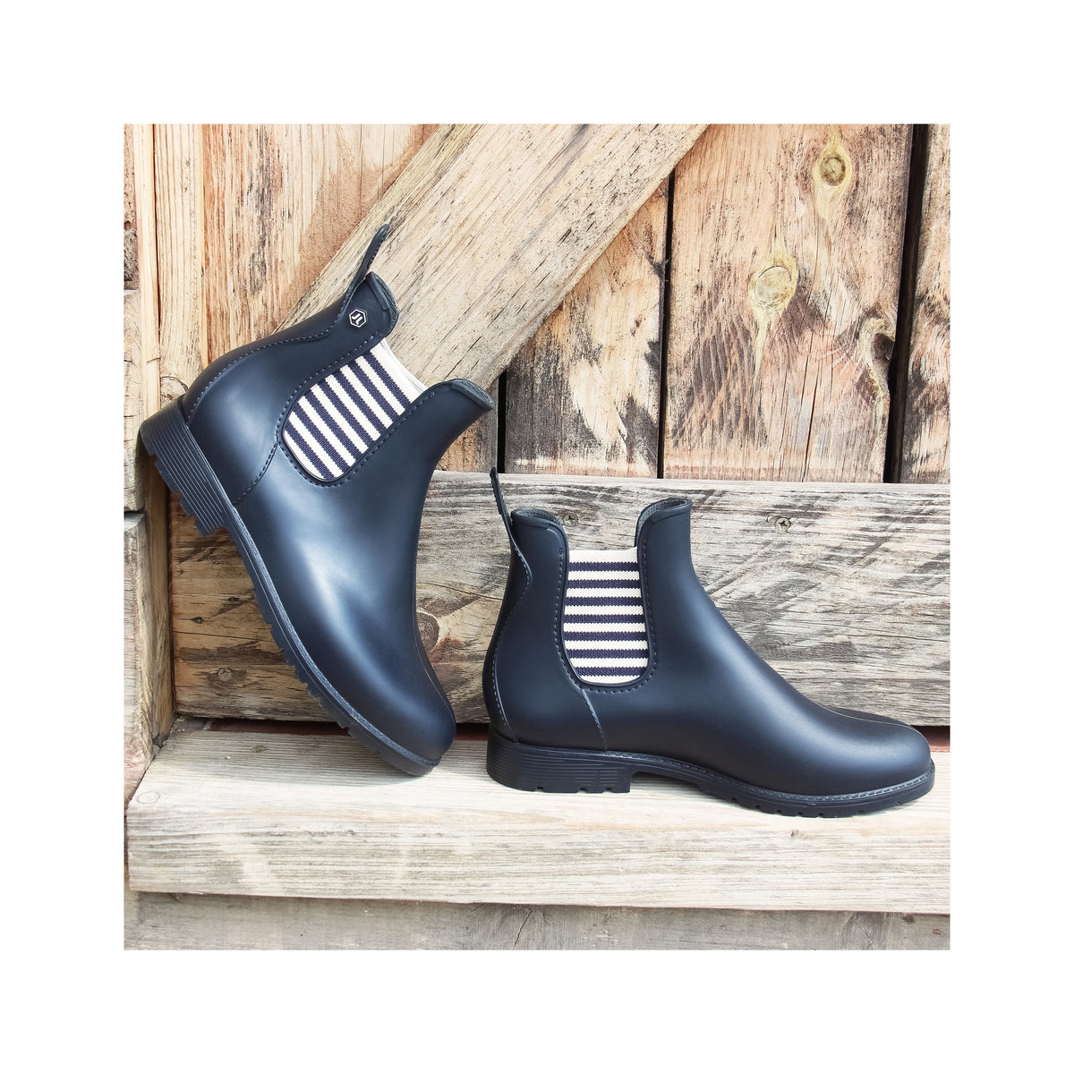 Bottines De Pluie Bleu Blanc - Femme
