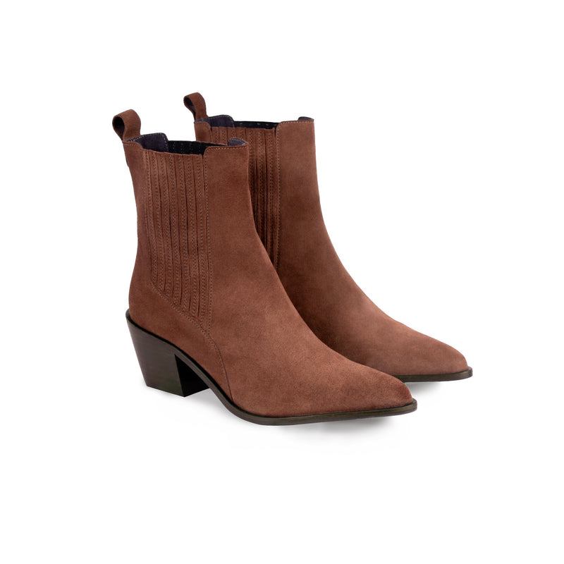 Bottines Santiag Cuir Daim Camel - Femme