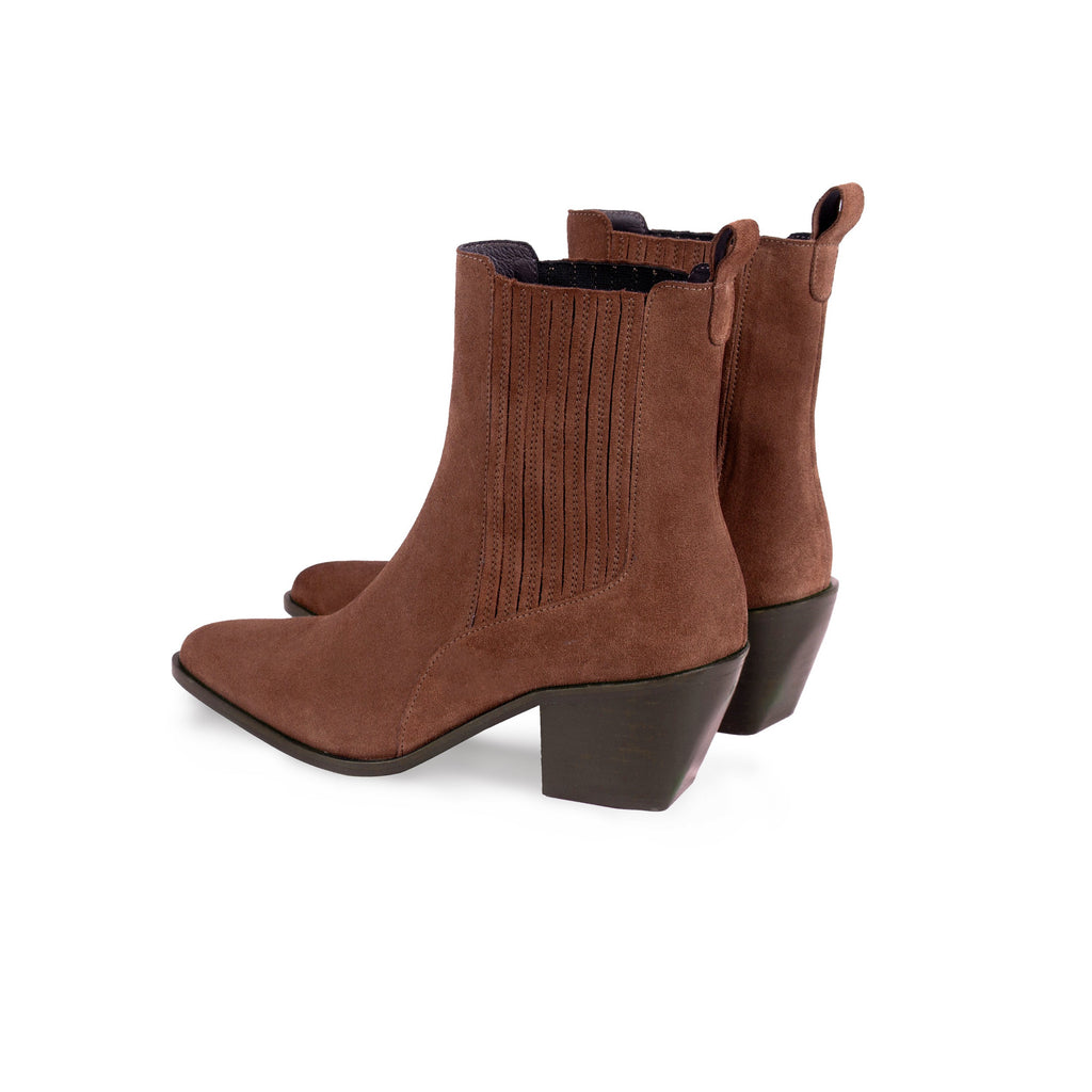 Bottines Santiag Cuir Daim Camel - Femme