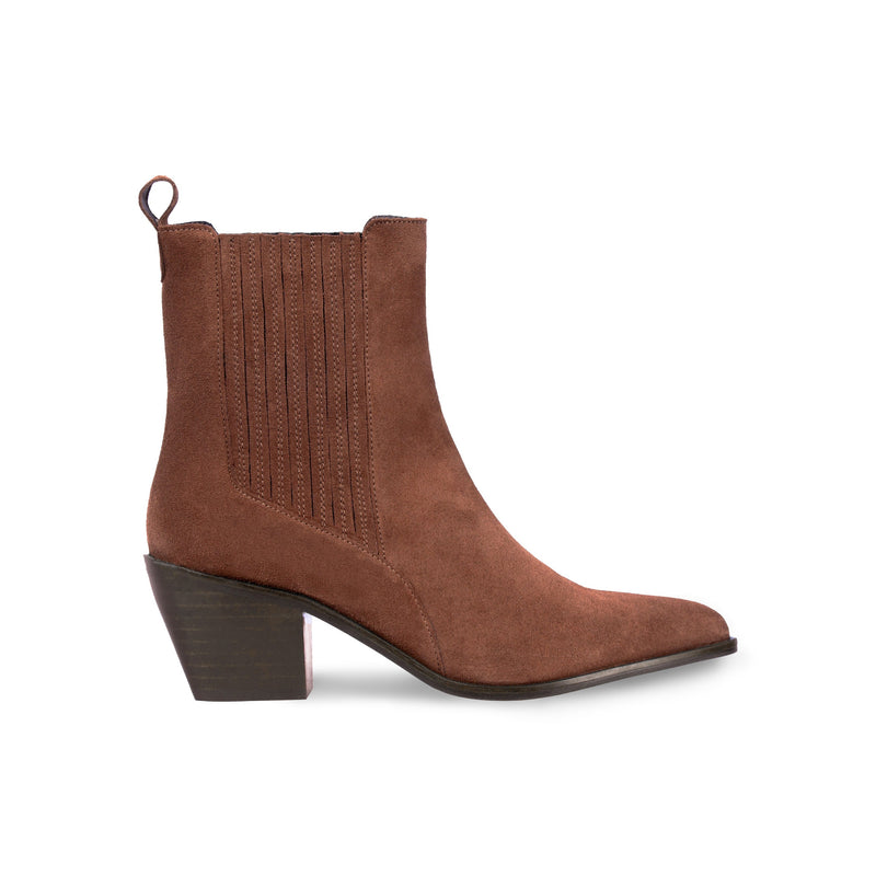 Bottines Santiag Cuir Daim Camel - Femme