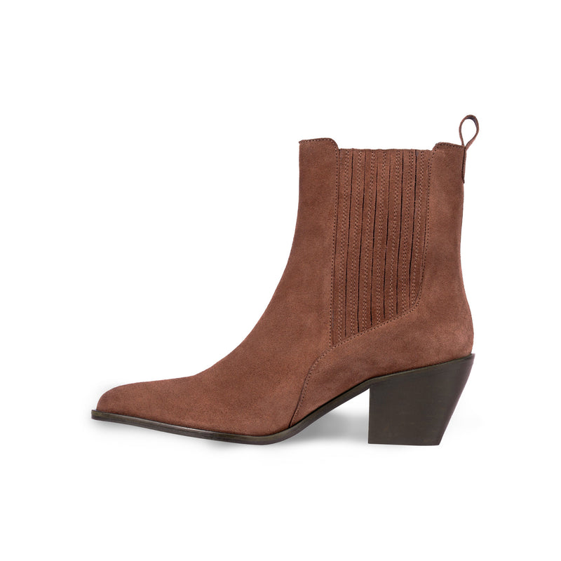 Bottines Santiag Cuir Daim Camel - Femme