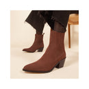 Bottines Santiag Cuir Daim Camel - Femme