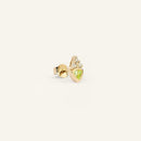 Boucle d'oreille puce plaqué or sertie de pierres zircons blancs et d'une pierre zircon verte