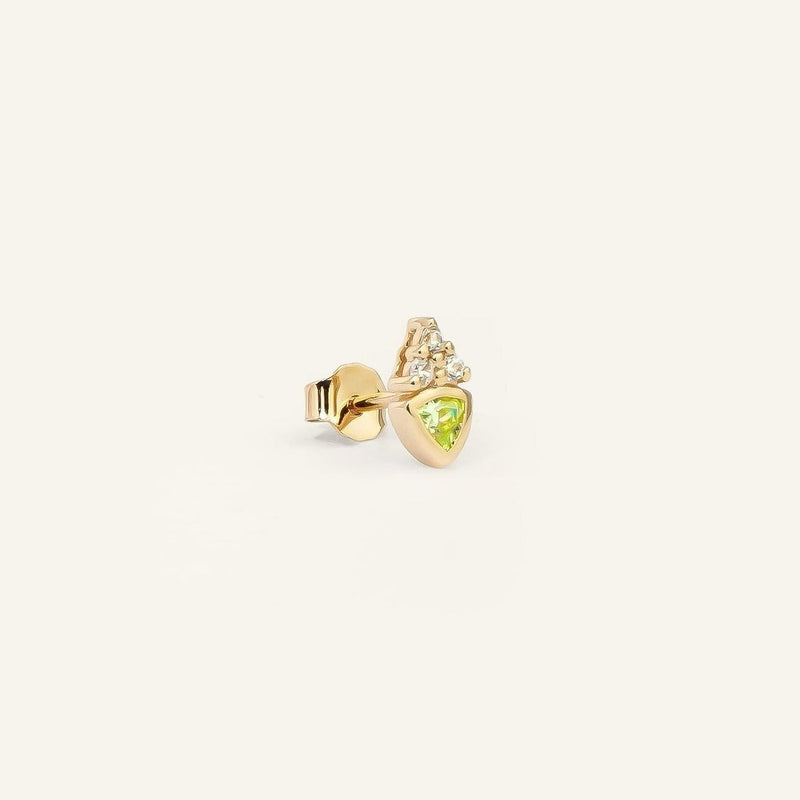 Boucle d'oreille puce plaqué or sertie de pierres zircons blancs et d'une pierre zircon verte