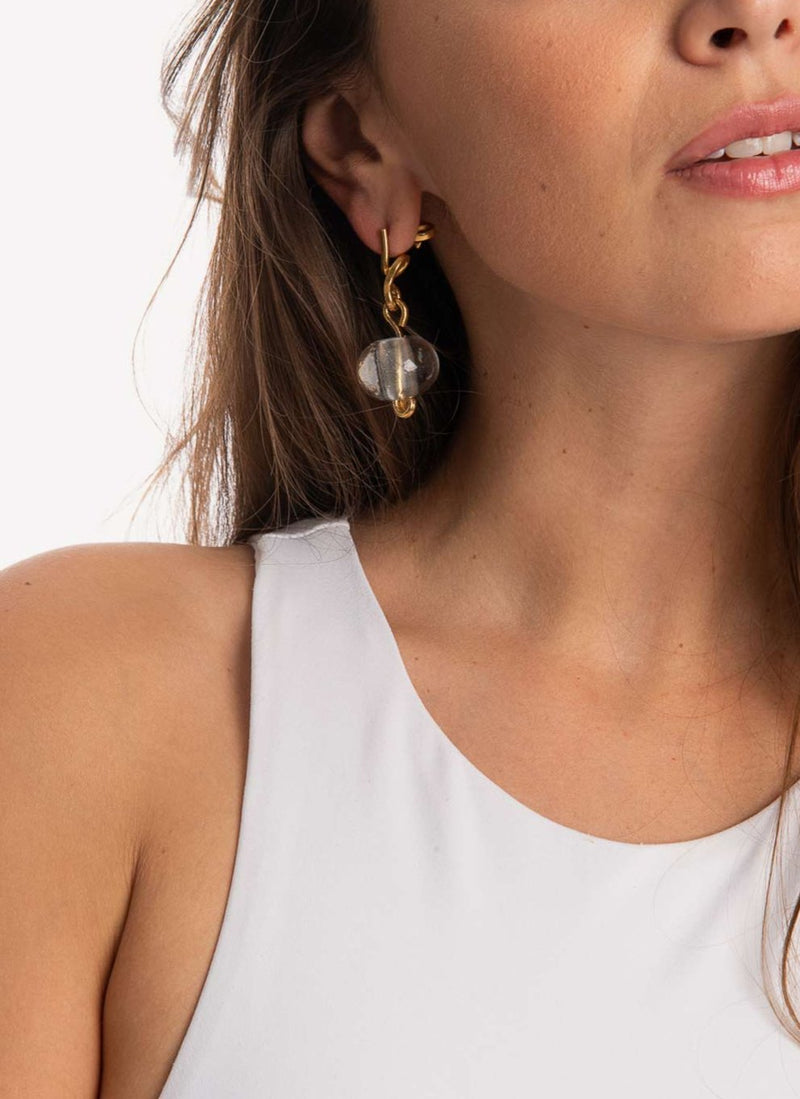 Marni - Boucles D'Oreilles Metal And Glass - Lily White - Femme