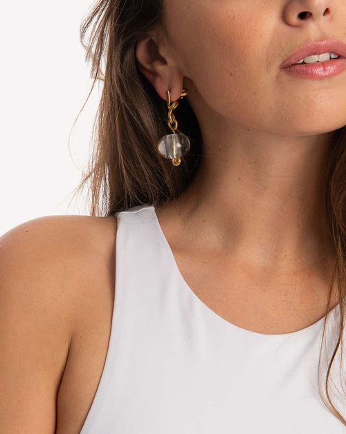 Marni - Metal And Glass Earrings - Blanc,Gold - Woman