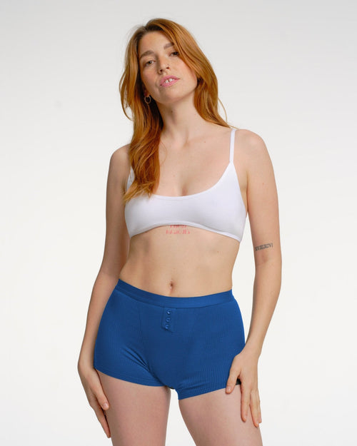 Boxer Menstruel Côtelé Bleu