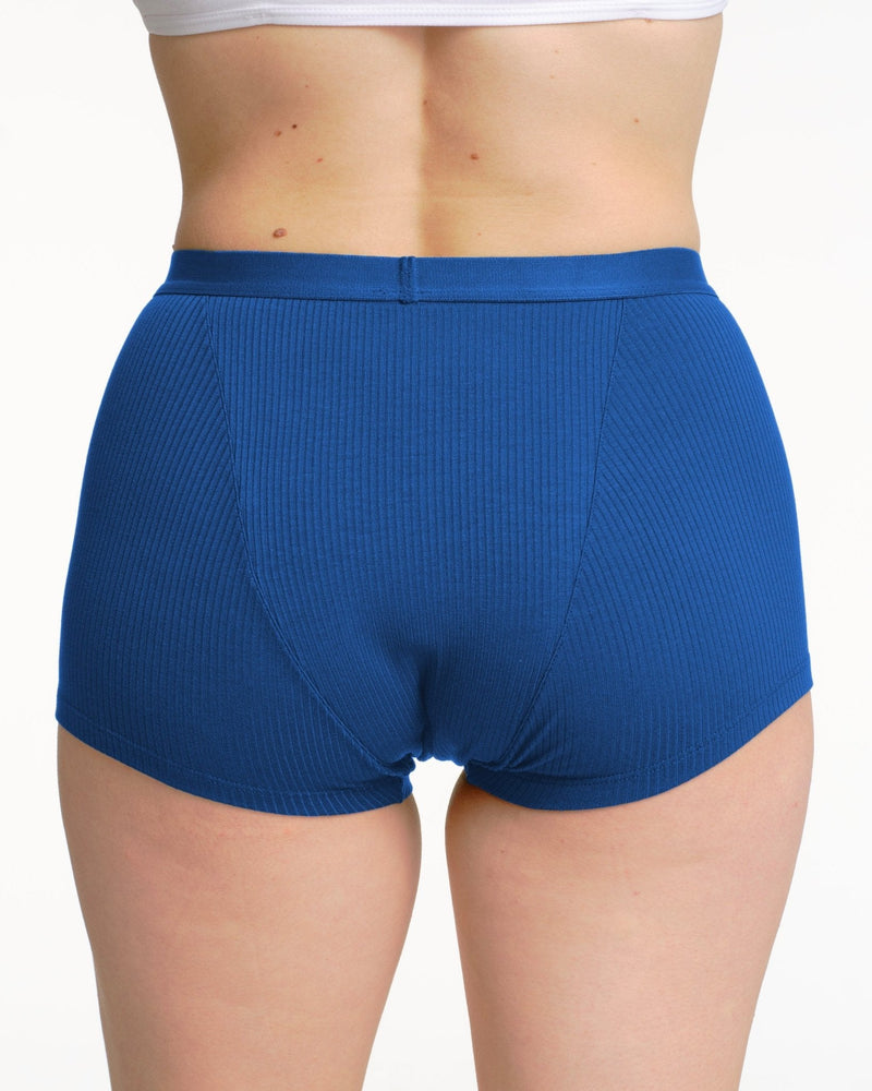 Boxer menstruel côtelé bleu