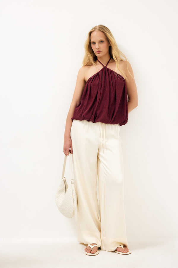 Top Bubble Hem Halterneck - Bordeaux