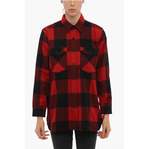 Buffalo Checked Wool Blend Overshirt With Double Breast Pock