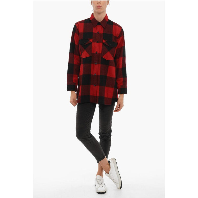 Buffalo Checked Wool Blend Overshirt With Double Breast Pock