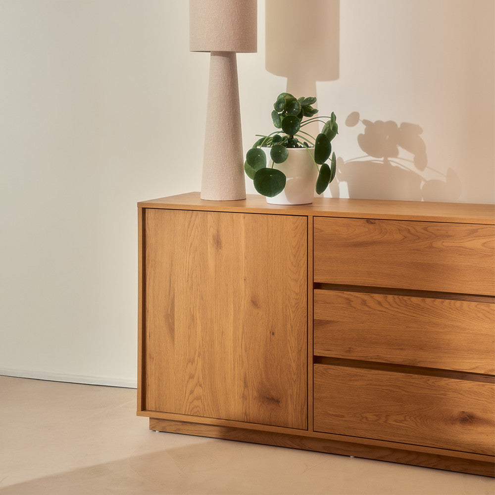 Since - Aparador de 2 puertas, 3 cajones - Madera - Madera clara