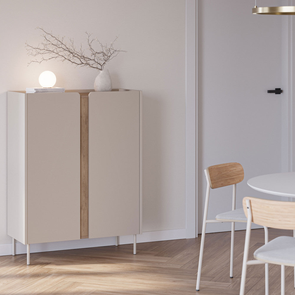 Boxy - Aparador de 2 puertas de metal y madera - Beige